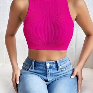 Women's Pink Ribbed Crop Top